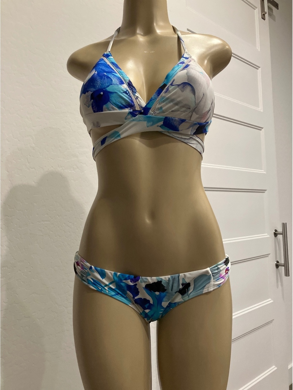 NWOT Floral Blue and White Two-Piece Bikini Swimsuit